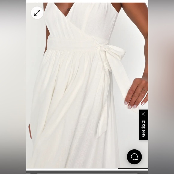 Lulus- Perfect Cutie White Linen Sleeveless Wrap Midi Dress in S - Picture 6 of 7